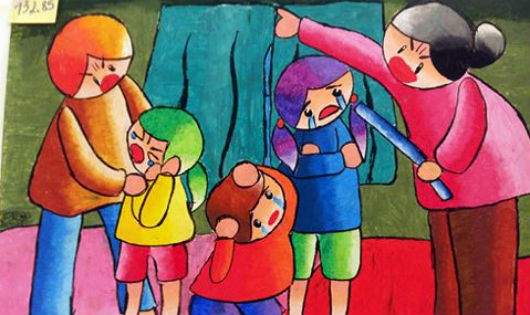 Nỗi ám ảnh của những đứa trẻ bị đòn roi được chính trẻ em thể hiện qua bức tranh tham gia cuộc thi “Cùng loại bỏ bạo lực với trẻ em”