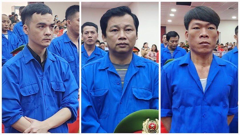Các bị cáo Hiếu (20 năm tù), Trung Cà Mau (14 năm tù) và Hai Lượng (09 năm tù) về tội giết người (từ trái sang).